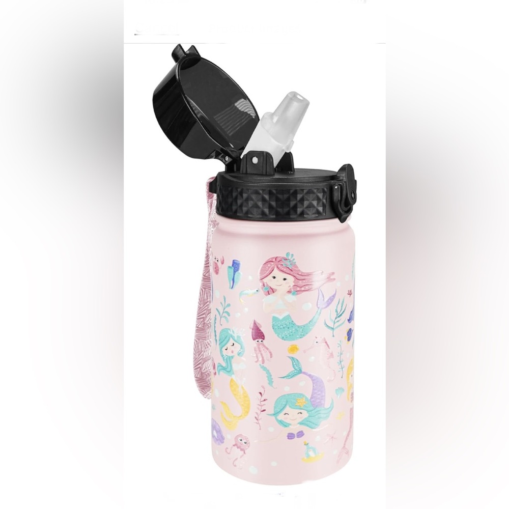 Sweat Mermaids🧜‍♀️14OzKids👧🏻Insulated Stainless Steel Water💦Bottle wStrawLid